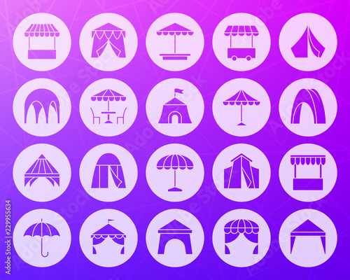 Tent shape carved flat icons vector set