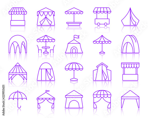 Tent simple color line icons vector set