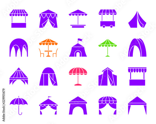Tent color silhouette icons vector set