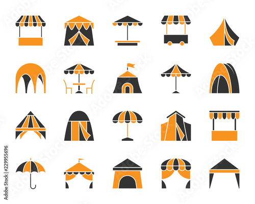 Tent simple color flat icons vector set