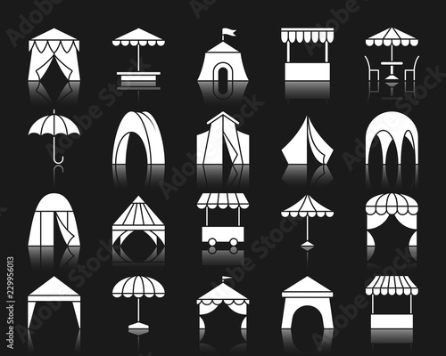 Tent white silhouette icons vector set