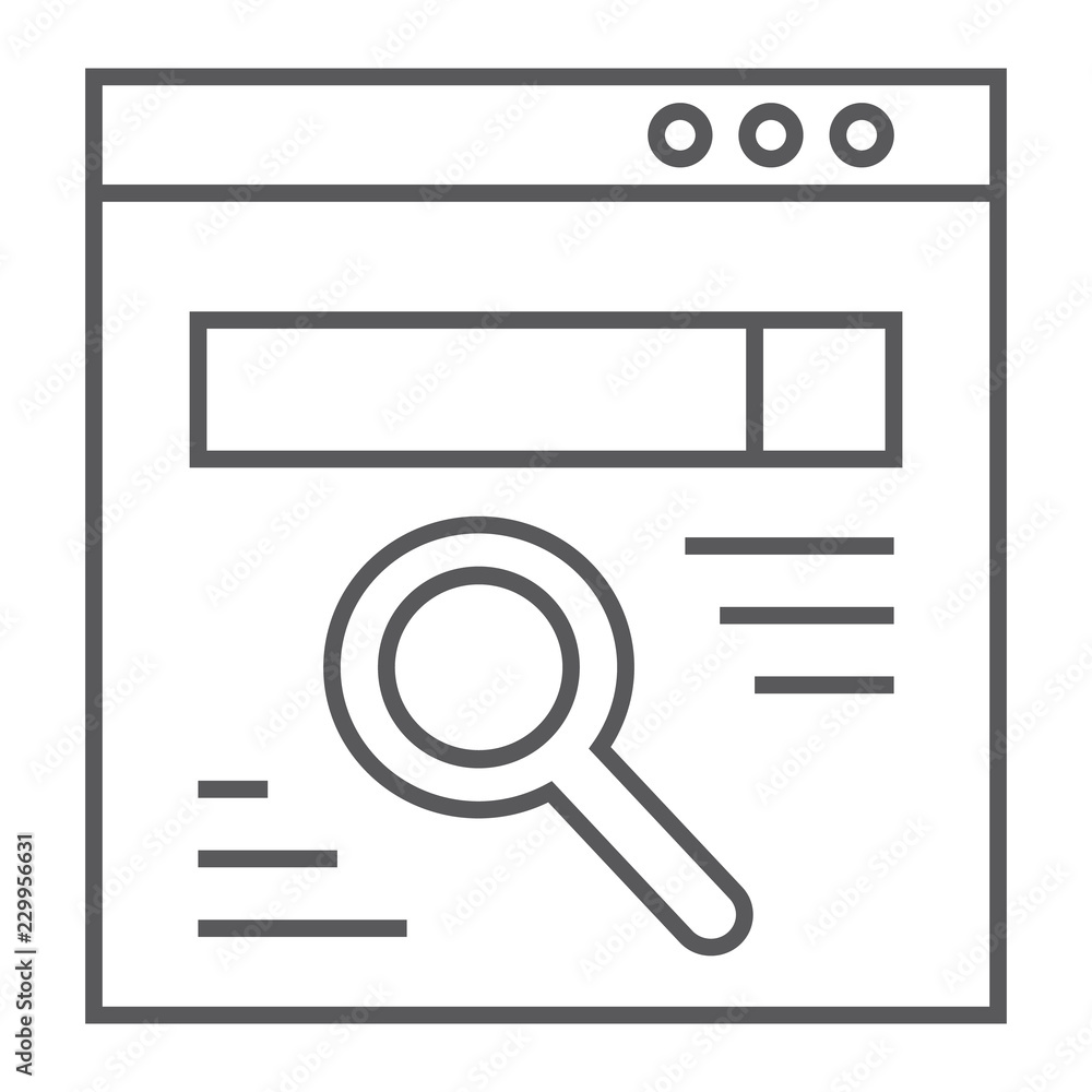 Browser thin line icon, webpage and internet, search sign, vector graphics, a linear pattern on a white background. Browser thin line icon, webpage and internet, search sign, vector graphics, a linear pattern on a white background.