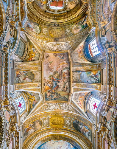 Vault with frescoes by Michelangelo Cerruti, in the Church of Santa Maria Maddalena in Rome, Italy.