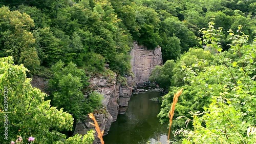 climbers to conquer the rock above the river, rock above the river, alpinists before climbing, climbers in buky canyon, climbing in a gorge above the river, ukraine buki canyon