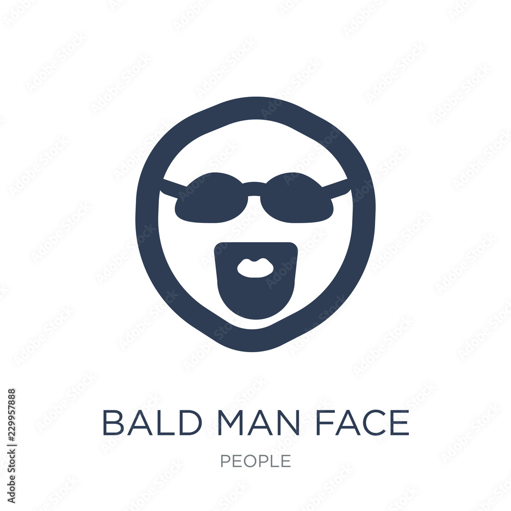 Bald man face with beard and sunglasses icon. Trendy flat vector Bald man face with beard and sunglasses icon on white background from People collection Bald man face with beard and sunglasses icon. Trendy flat vector Bald man face with beard and sunglasses icon on white background from People collection