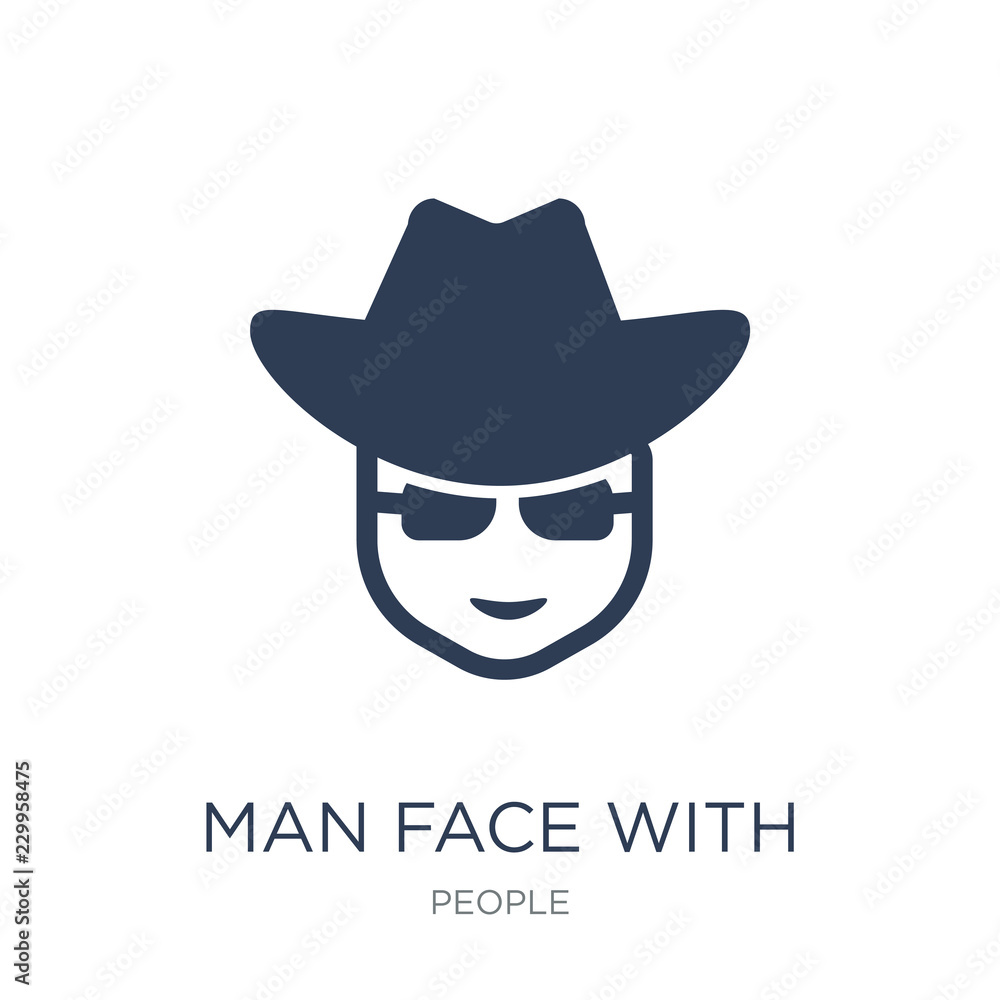 Man face with hat and sunglasses icon. Trendy flat vector Man face with hat and sunglasses icon on white background from People collection