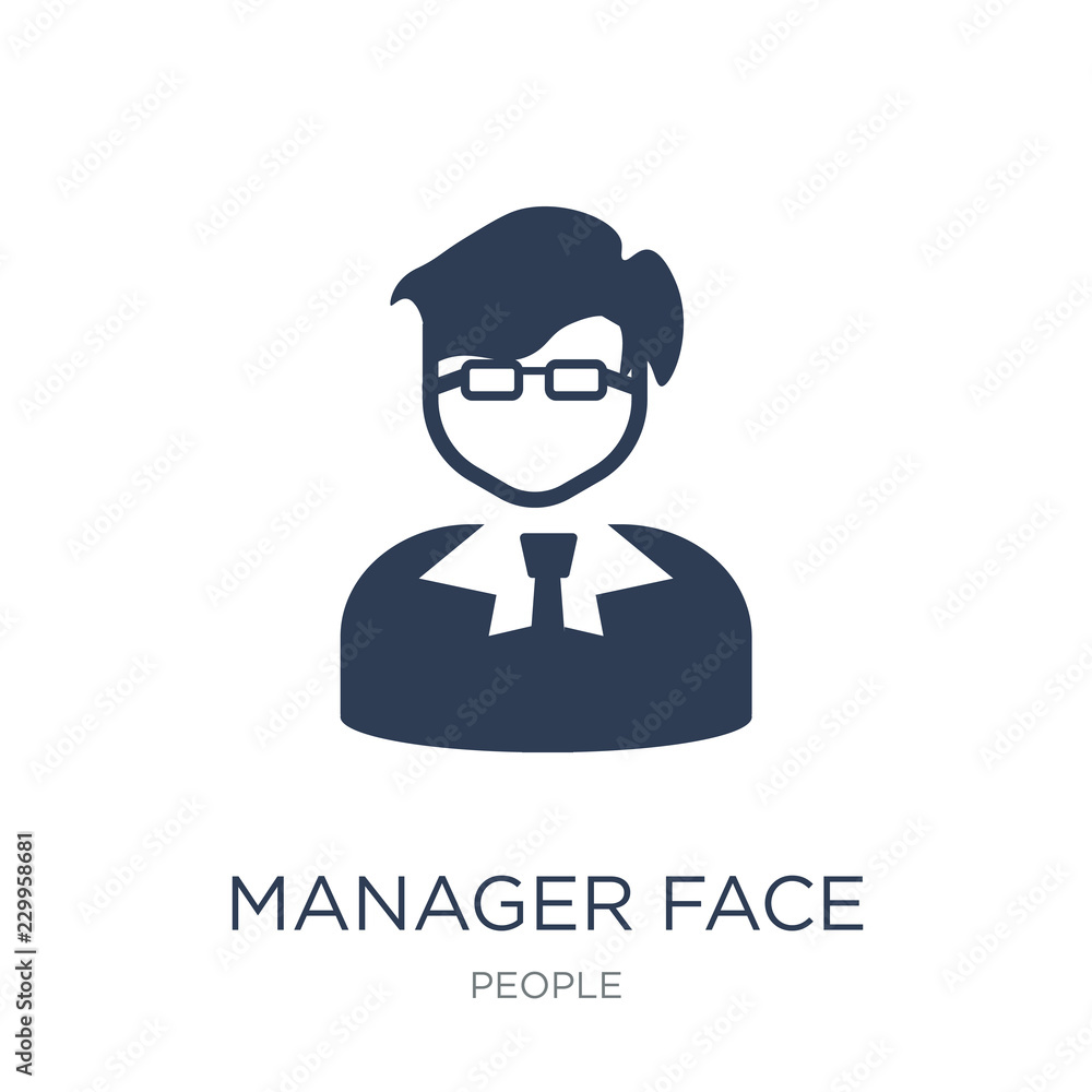 Manager face icon. Trendy flat vector Manager face icon on white background from People collection Manager face icon. Trendy flat vector Manager face icon on white background from People collection