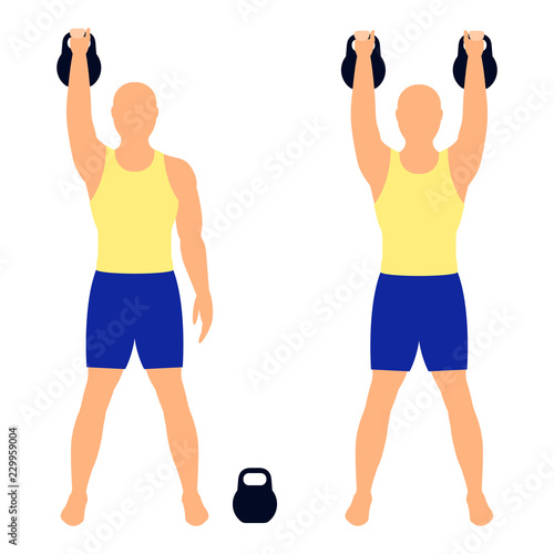 Kettlebell lifting. Man athlete lifts weights. Vector illustration.