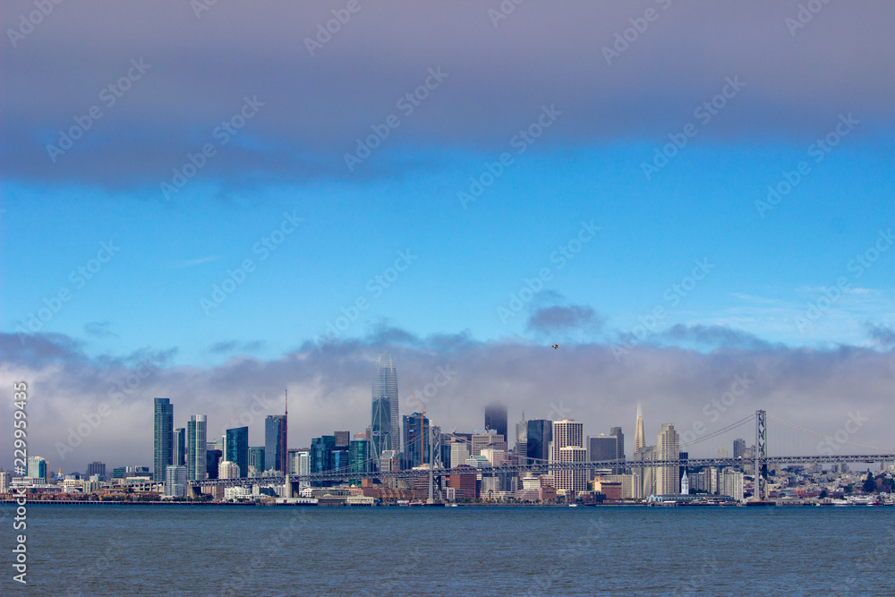 View of San Francisco Skyline on a Foggy Day