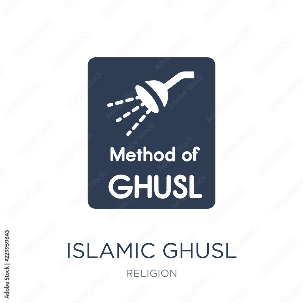 Islamic Ghusl icon. Trendy flat vector Islamic Ghusl icon on white background from Religion collection Islamic Ghusl icon. Trendy flat vector Islamic Ghusl icon on white background from Religion collection