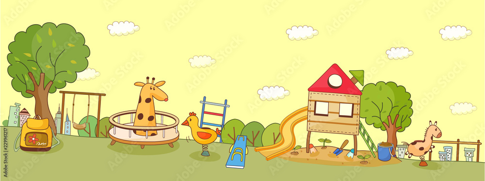 Abstract illustration of a park with play equipments Abstract illustration of a park with play equipments