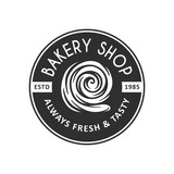 Vintage style bakery shop label, badge, emblem, logo. Monochrome graphic art with engraved design element. Collection of linear graphic on white background.