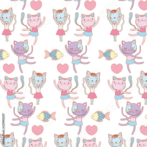 ballerina cats and fish decorated wallpaper