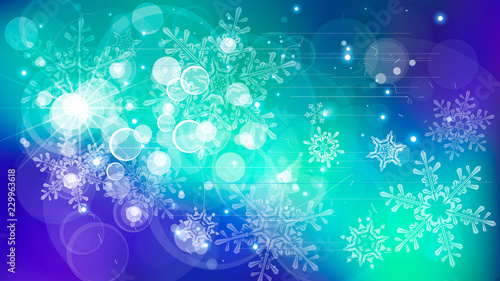 Snowflakes and festive lights - vector background with beautiful snowflakes that merrily shine and shimmer in color space