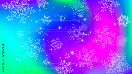 Snowflakes and festive lights - vector background with beautiful snowflakes that merrily shine and shimmer in color space