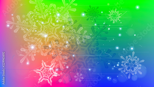 Snowflakes and festive lights - vector background with beautiful snowflakes that merrily shine and shimmer in color space