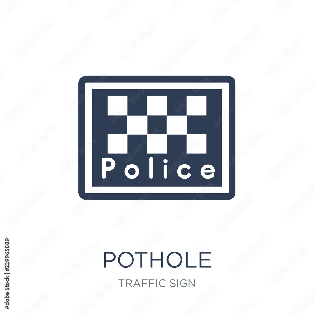 Pothole sign icon. Trendy flat vector Pothole sign icon on white background from traffic sign collection Pothole sign icon. Trendy flat vector Pothole sign icon on white background from traffic sign collection