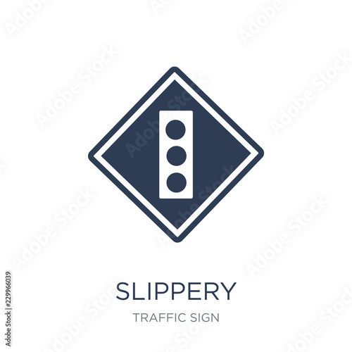 Slippery sign icon. Trendy flat vector Slippery sign icon on white background from traffic sign collection