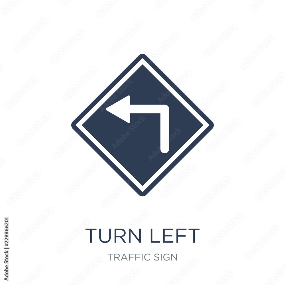 Turn left sign icon. Trendy flat vector Turn left sign icon on white background from traffic sign collection Turn left sign icon. Trendy flat vector Turn left sign icon on white background from traffic sign collection
