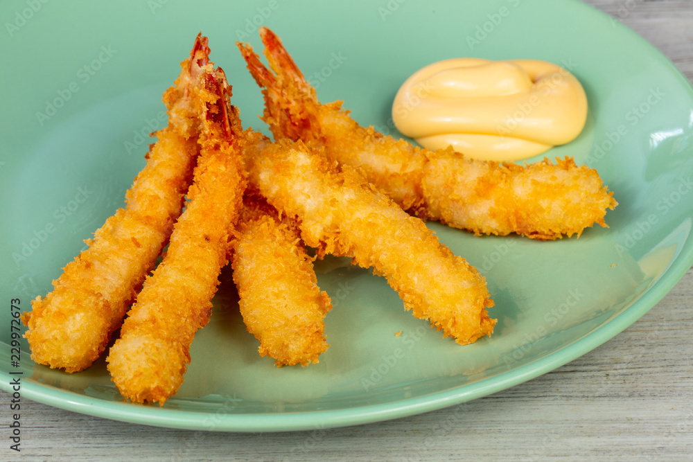Prawn tempura with sauce Prawn tempura with sauce