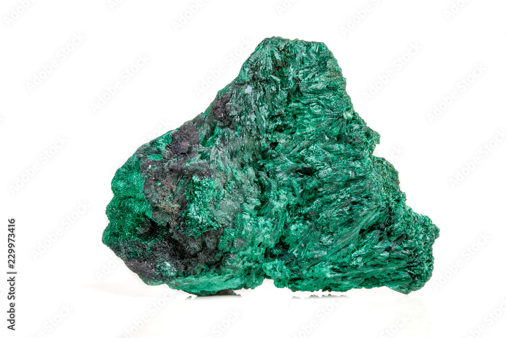 Macro mineral stone plisoviy, plush, satin malachite on a white background Macro mineral stone plisoviy, plush, satin malachite on a white background