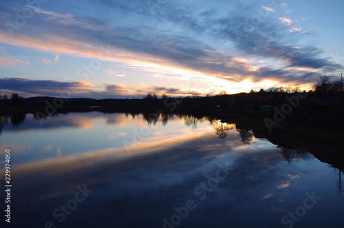 Sunset over a river in Dalarna