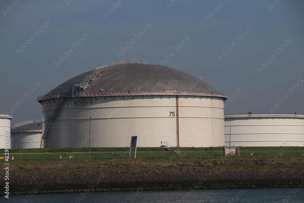 Storage tanks terminals in the Maasvlakte and Europoort harbor in the Port of Rotterdam in the Netherlands.