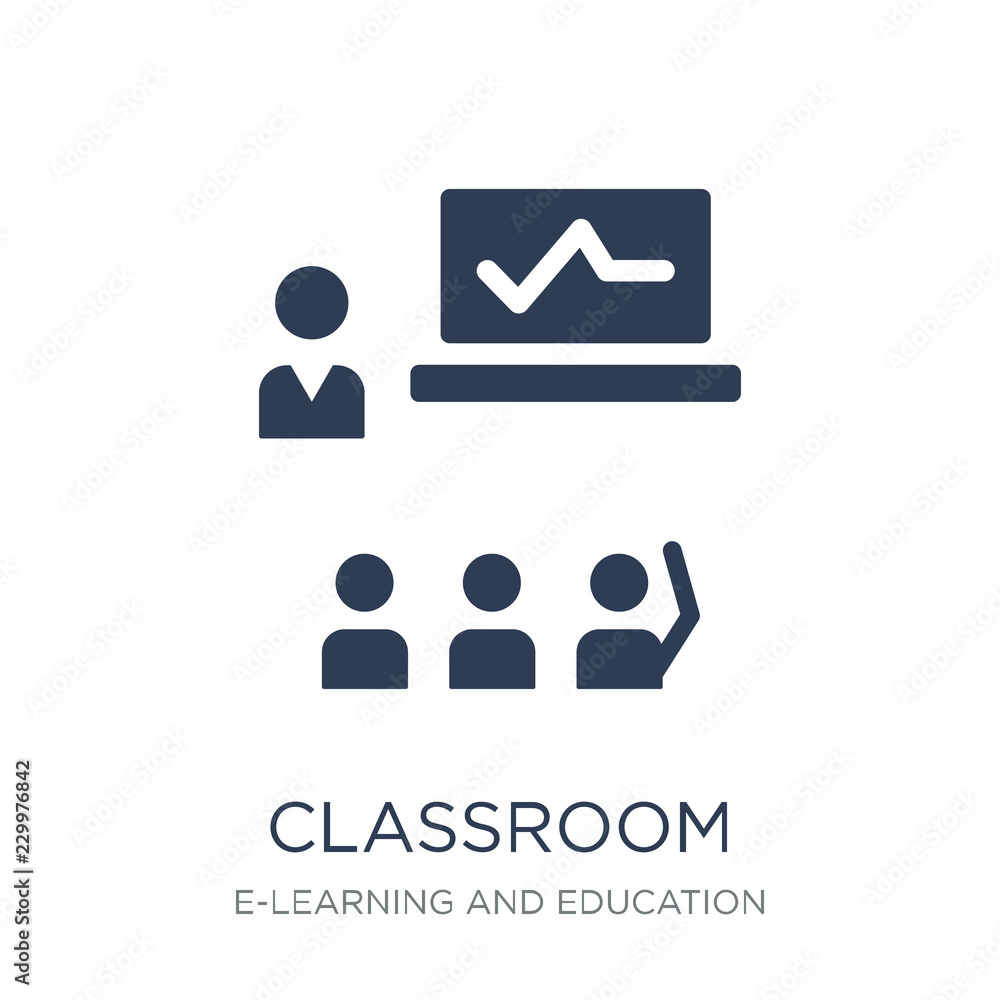 Classroom icon. Trendy flat vector Classroom icon on white background from E-learning and education collection Classroom icon. Trendy flat vector Classroom icon on white background from E-learning and education collection