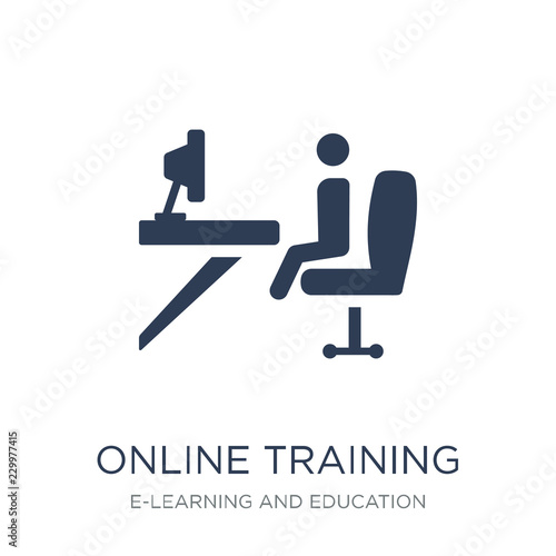 online training icon. Trendy flat vector online training icon on white background from E-learning and education collection