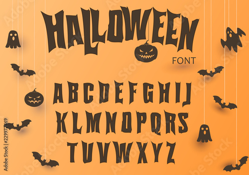 Halloween font, Original Typeface, Scary creepy alphabet, Dirty Letters, for holiday party. Vector