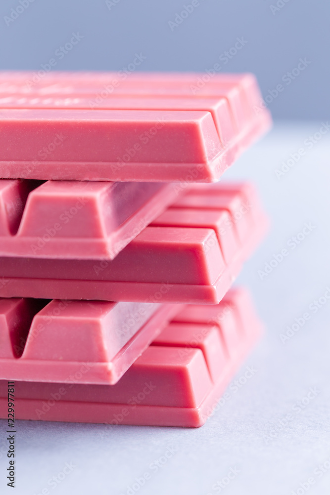 Finger Ruby Chocolate Bar made from ruby cocoa bean. New dimension of chocolate sweets.
