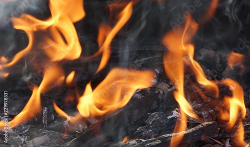 fire flame smoke embers to fry on the street