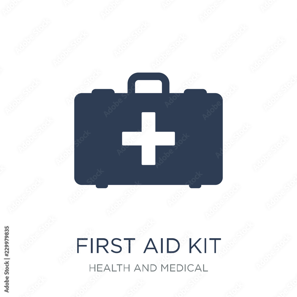 First aid kit icon. Trendy flat vector First aid kit icon on white background from Health and Medical collection First aid kit icon. Trendy flat vector First aid kit icon on white background from Health and Medical collection