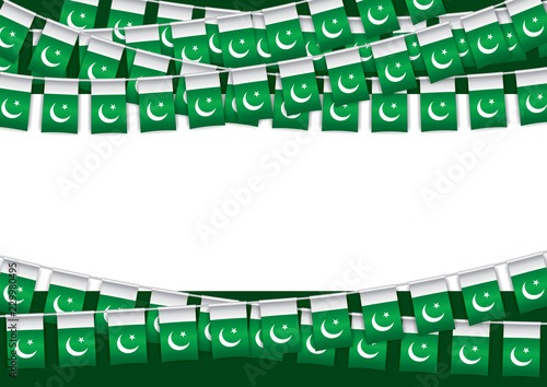 Pakistan Independence day banner with flags bunting. Vector illustration