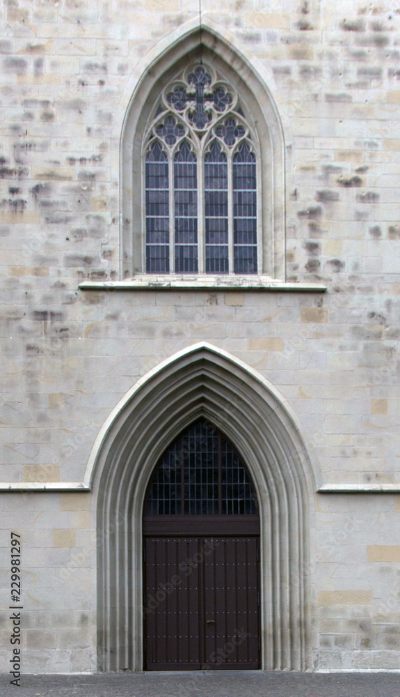 Old door in the Gothic style. Vasad church. Catholic...
