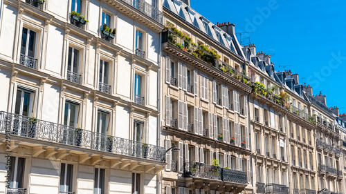 Paris, panorama of a beautiful building, windows and balcony, detail