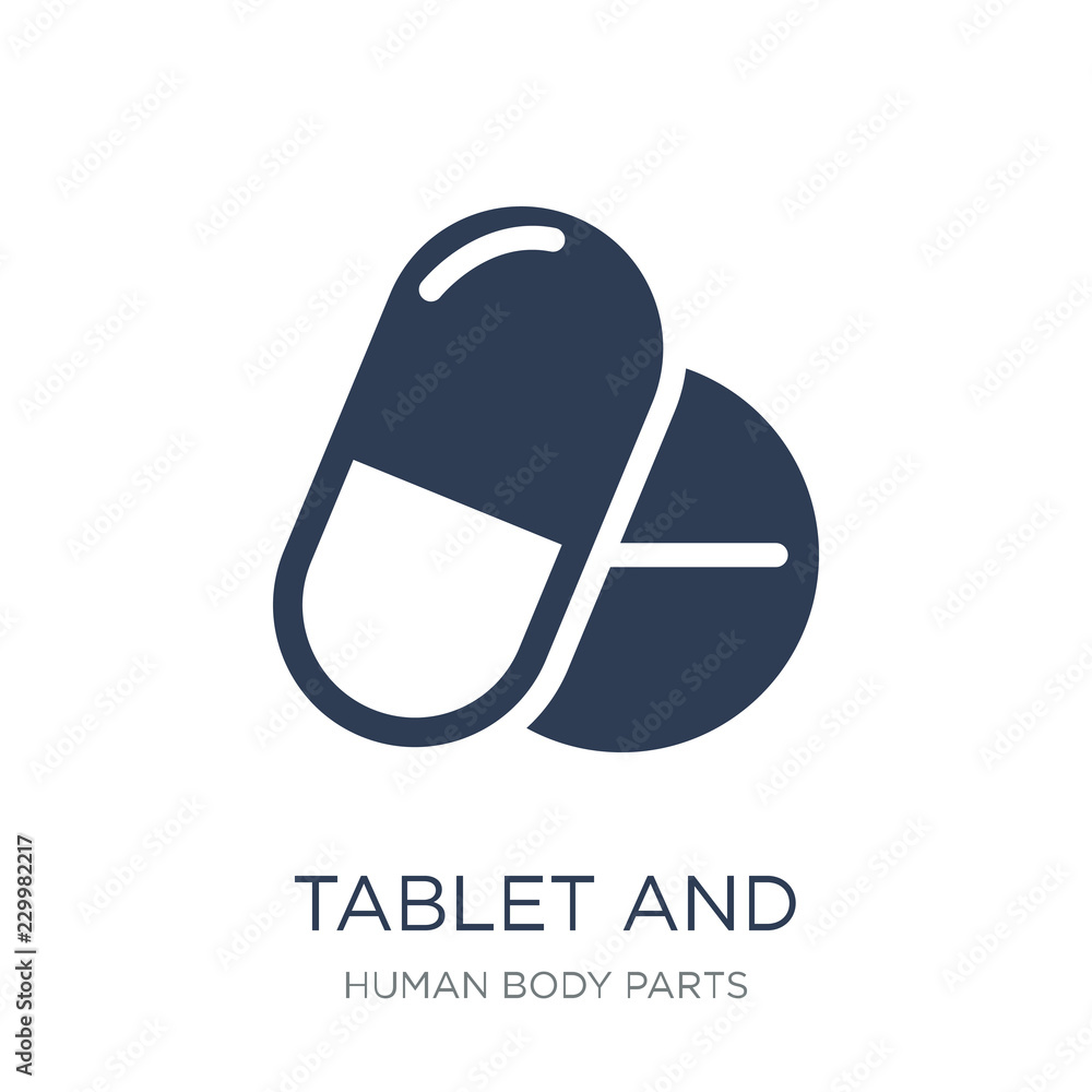 Tablet and capsule medications icon. Trendy flat vector Tablet and capsule medications icon on white background from Human Body Parts collection Tablet and capsule medications icon. Trendy flat vector Tablet and capsule medications icon on white background from Human Body Parts collection