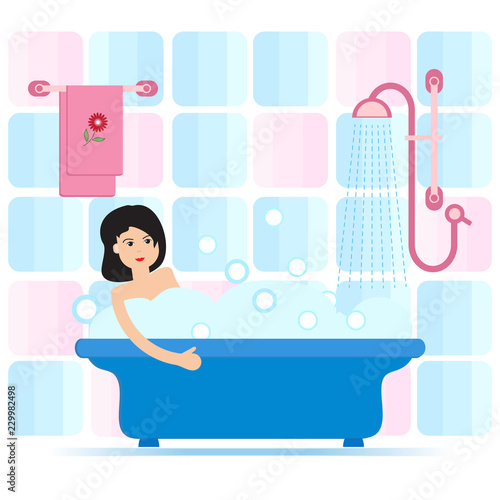 Girl taking a relaxing bubble bath.