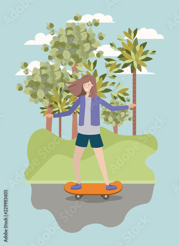 young woman in skateboard on the park