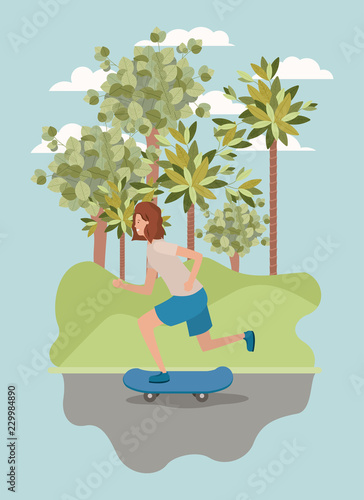 young woman in skateboard on the park
