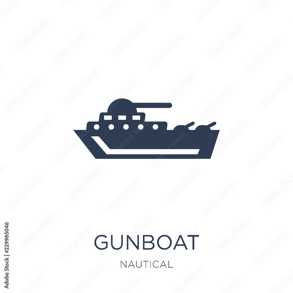 gunboat icon. Trendy flat vector gunboat icon on white background from Nautical collection gunboat icon. Trendy flat vector gunboat icon on white background from Nautical collection