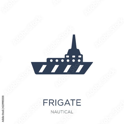 Frigate icon. Trendy flat vector Frigate icon on white background from Nautical collection