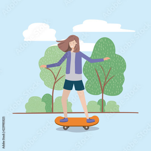 young woman in skateboard on the park