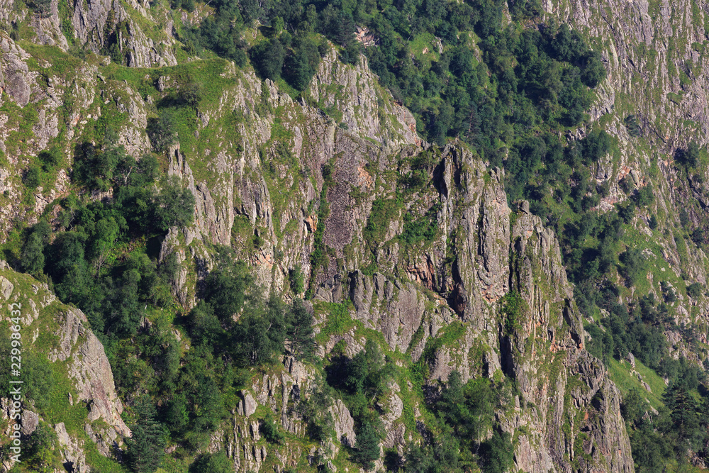 Top view of the rocky cliffs of the North Caucasus in Russia.