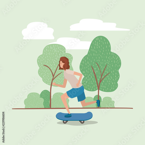 young woman in skateboard on the park
