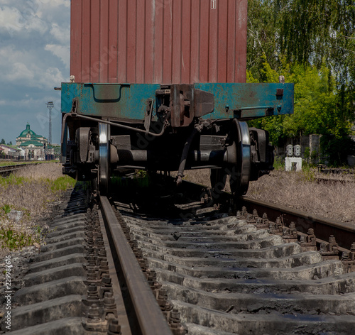 The beginning of a freight train, a freight wagon photo