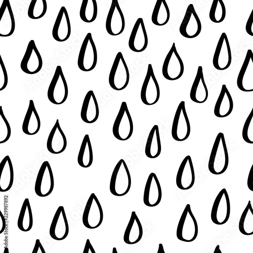 Abstract seamless black and white pattern of hand drawn doodle water drop elements. Scandinavian design style. Vector illustration for textile, backgrounds etc