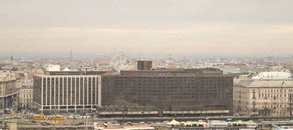 Danube River embankment from Buda castle in Budapest on December 29, 2017.