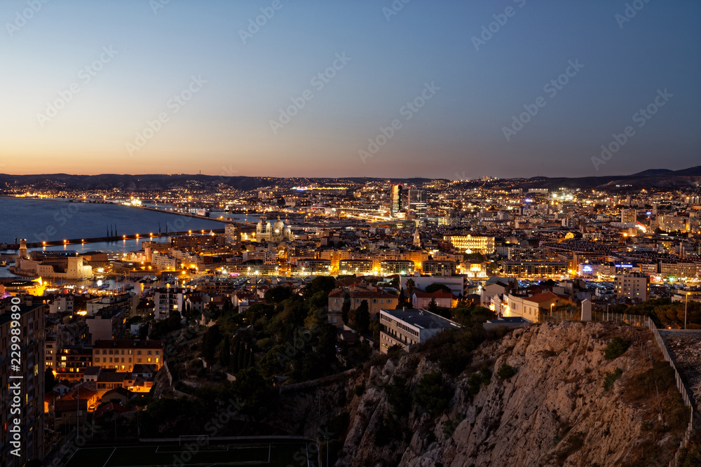 Marseille, France - October 3, 2018: Marseille bay viewed from Notre Dame de la Garde hill