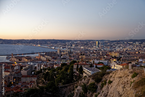 Marseille, France - October 3, 2018: Marseille bay viewed from Notre Dame de la Garde hill